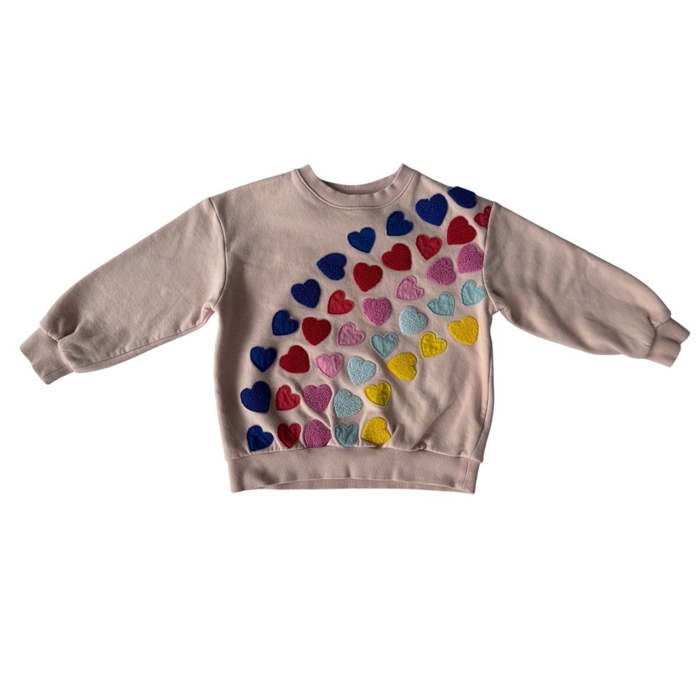 MINI BODEN Graphic Boucle Sweatshirt-Chalk Pink Hearts Chenille Size 5-6 years